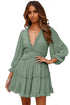 Layered Ruffled Open Back Puff Sleeve Swiss Dot Mini Dress